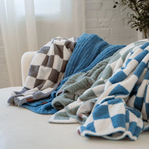 Plush Blanket - Denim Check