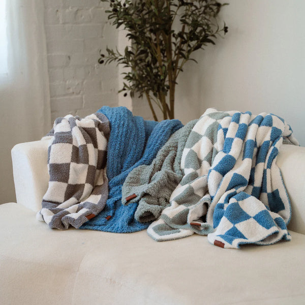 Plush Blanket - Denim Check
