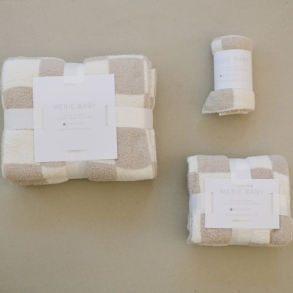 Taupe Checkered Plush Blankets