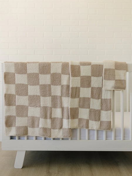 Taupe Checkered Plush Blankets