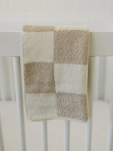 Taupe Checkered Plush Blankets