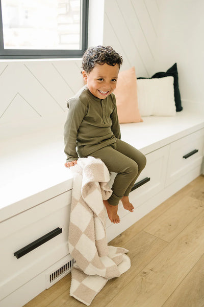 Taupe Checkered Plush Blankets