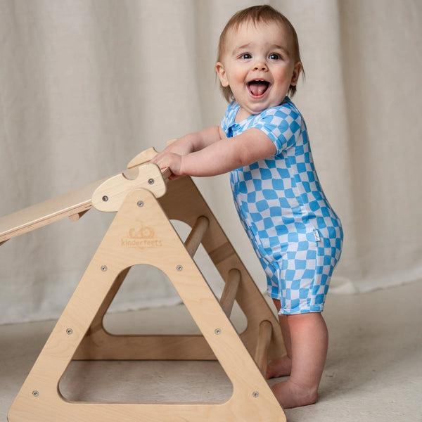 Bamboo Shortie Playsuits - Wavy Purple Check