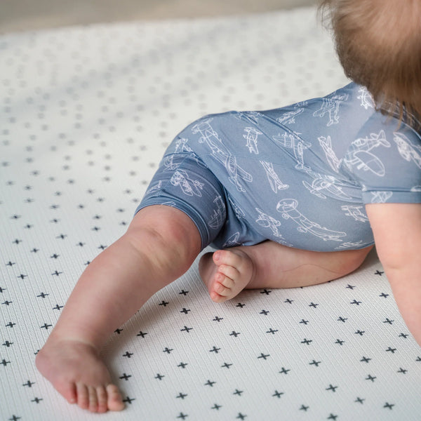 Bamboo Shortie Playsuits - Wavy Purple Check
