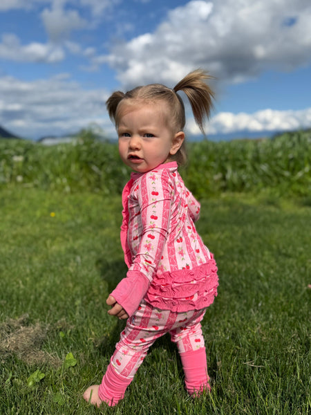 Convertible Footed One Piece - Pink Strawberry & Cherry Bows