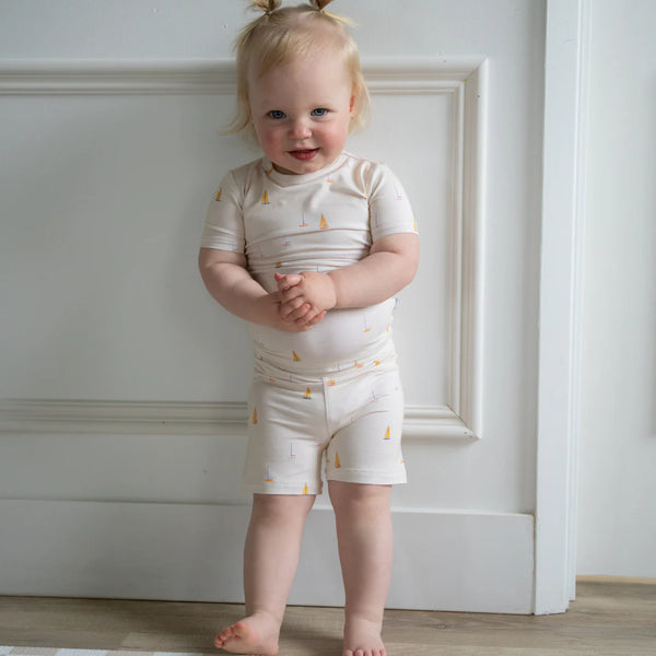2 Piece Ribbed Bamboo Short Sleeve Set - Sea Shells