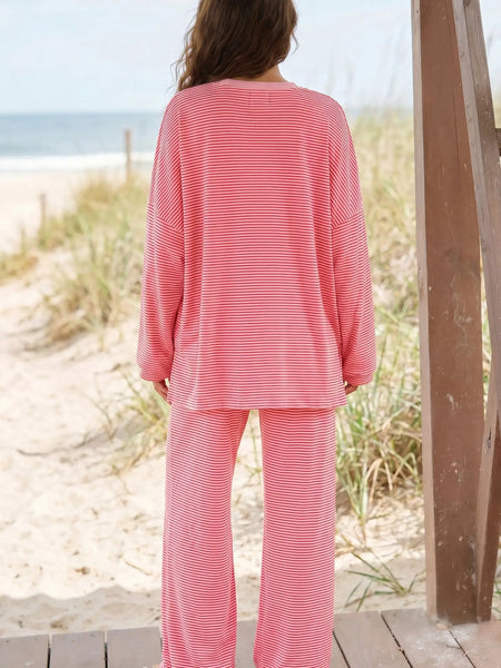Pink Striped Long Sleeve Pant Set