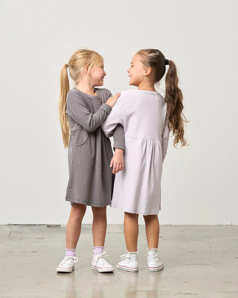 Long Sleeve Ribbed Dress - Graphite