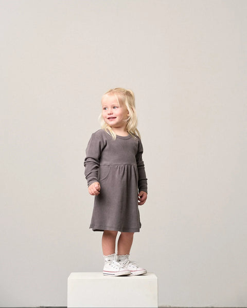 Long Sleeve Ribbed Dress - Graphite