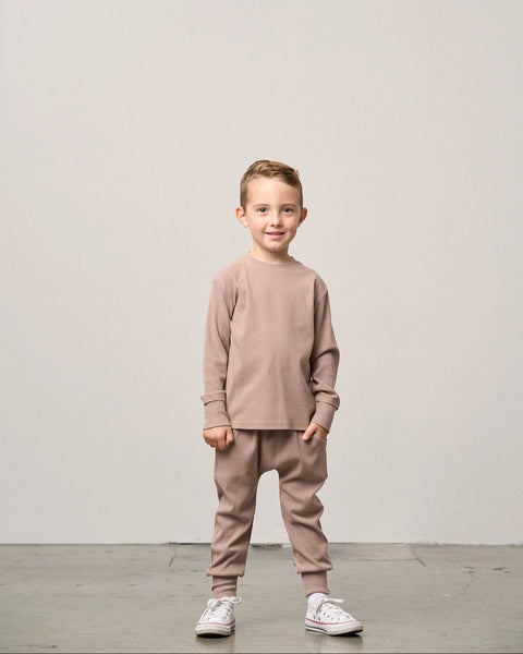 Long Sleeve Ribbed Tee - Mushroom