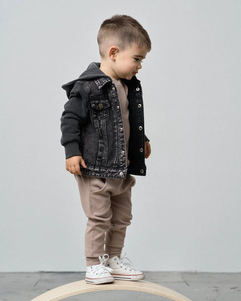 Washed Hooded Denim Jacket - Black
