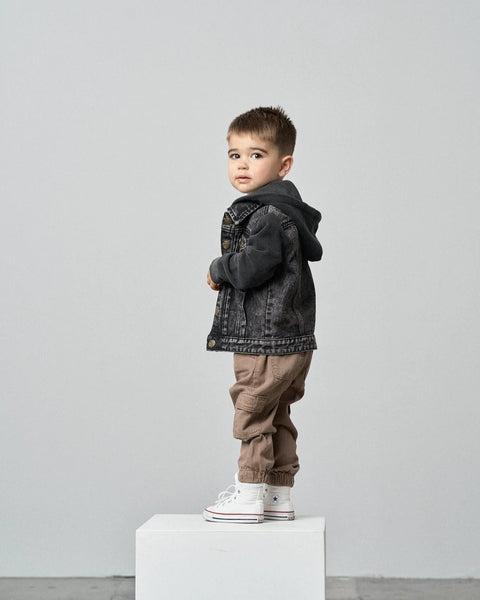 Washed Hooded Denim Jacket - Black