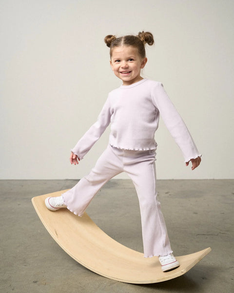 Long Sleeve Ribbed Lettuce Trim Tee - Lilac
