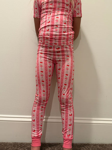 Kids Pink Strawberry & Cherry Bows Pajama Set