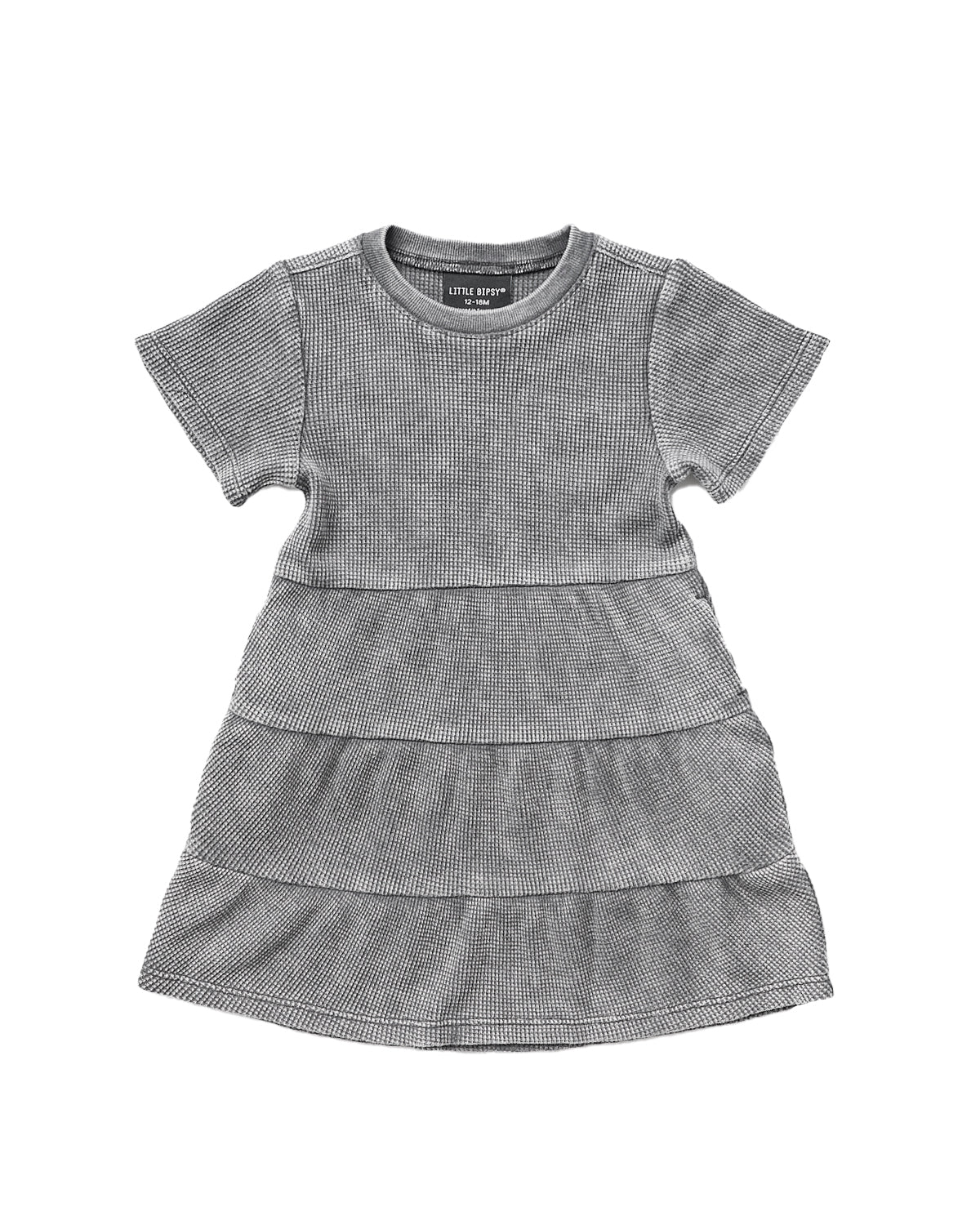 Acid Wash Waffle Dress - Black