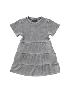 Acid Wash Waffle Dress - Black