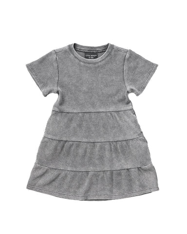 Acid Wash Waffle Dress - Black