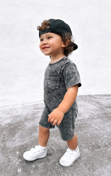 Acid Wash Shortie Romper - Black