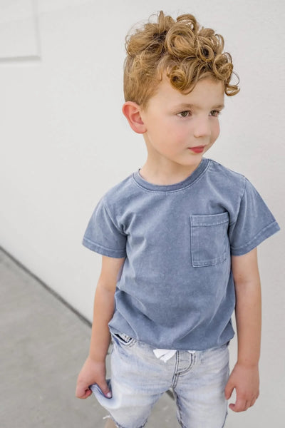 Acid Wash Pocket Tee - Navy