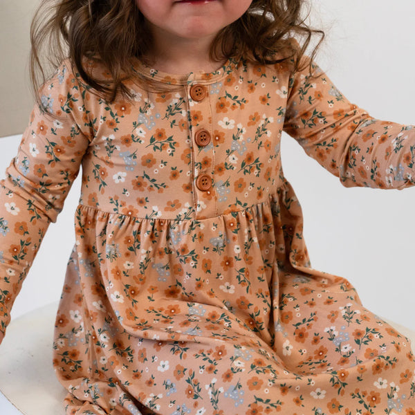 Long Sleeve Peplum Dress - Amber Garden