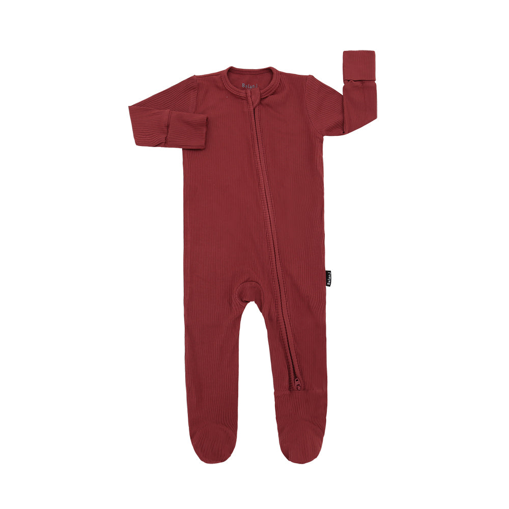 Ribbed Bamboo Zipper Sleeper - Burgundy