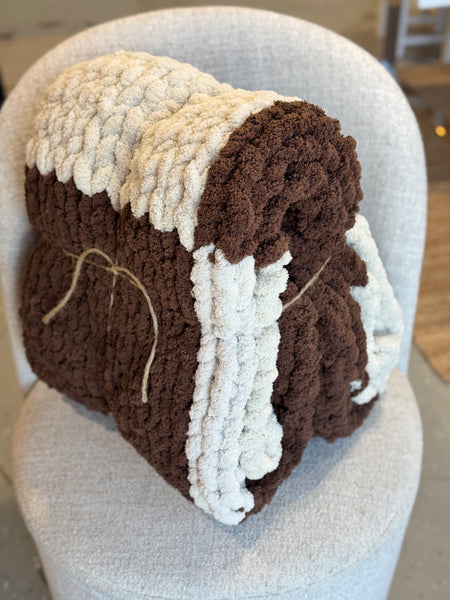 Large Brown/Cream Chunky Knit Blanket