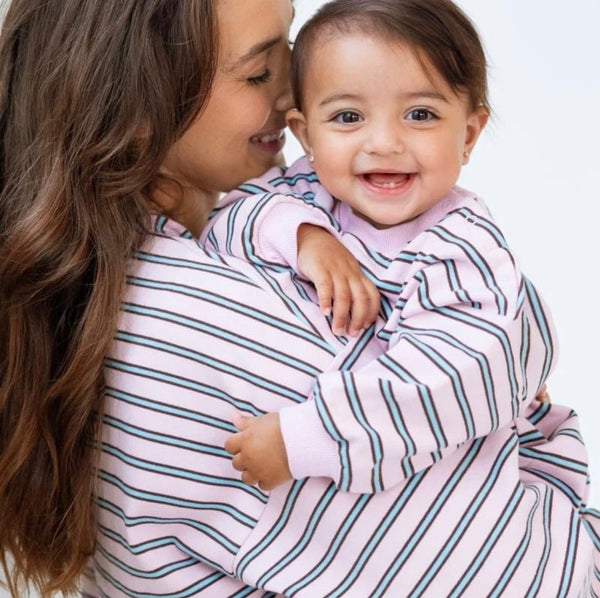 Striped Long Sleeve Romper - Pink/Blue