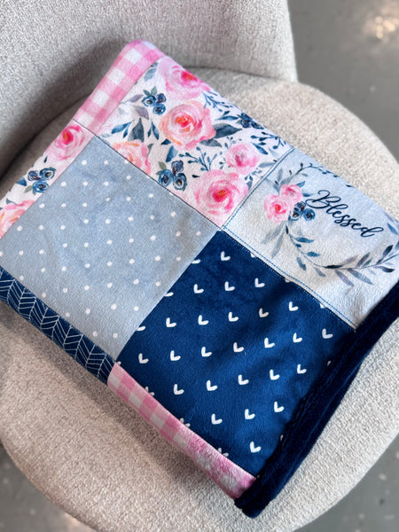 Minky Blanket - Blessed / Navy