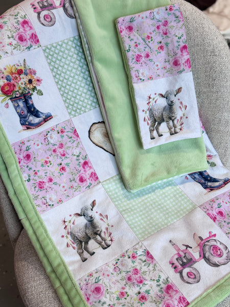 Minky Blanket - Farm Girl / Green