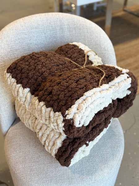 Large Brown/Cream Chunky Knit Blanket