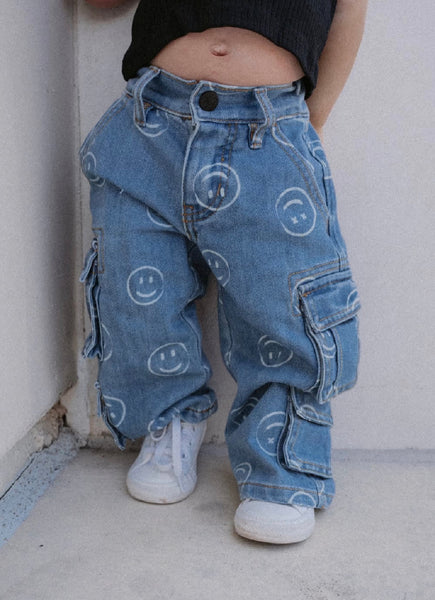Smiley Face Baggy Jeans Blue