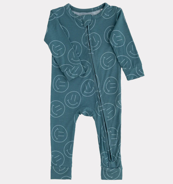 Bamboo Footless Sleeper - Teal Smiles