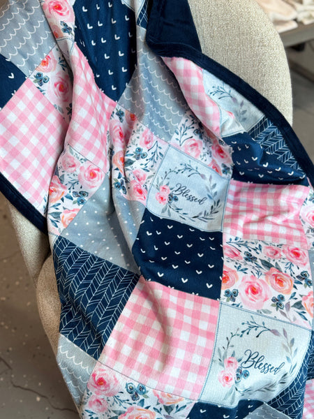Minky Blanket - Blessed / Navy