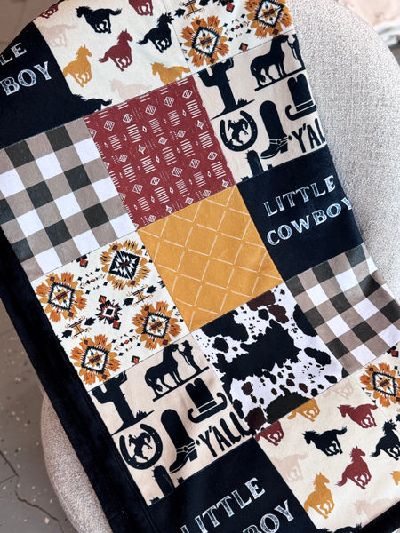 Minky Blanket - Little Cowboy / Black