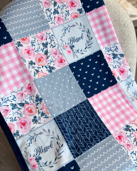 Minky Blanket - Blessed / Navy