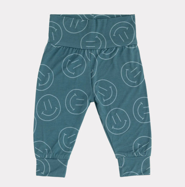 Foldover Bamboo Pant - Teal Smiles
