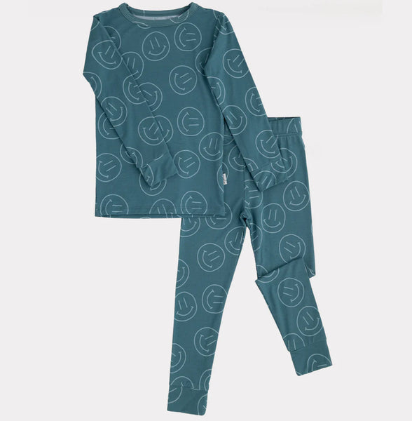Two Piece Bamboo Set - Teal Smiles