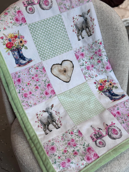 Minky Blanket - Farm Girl / Green