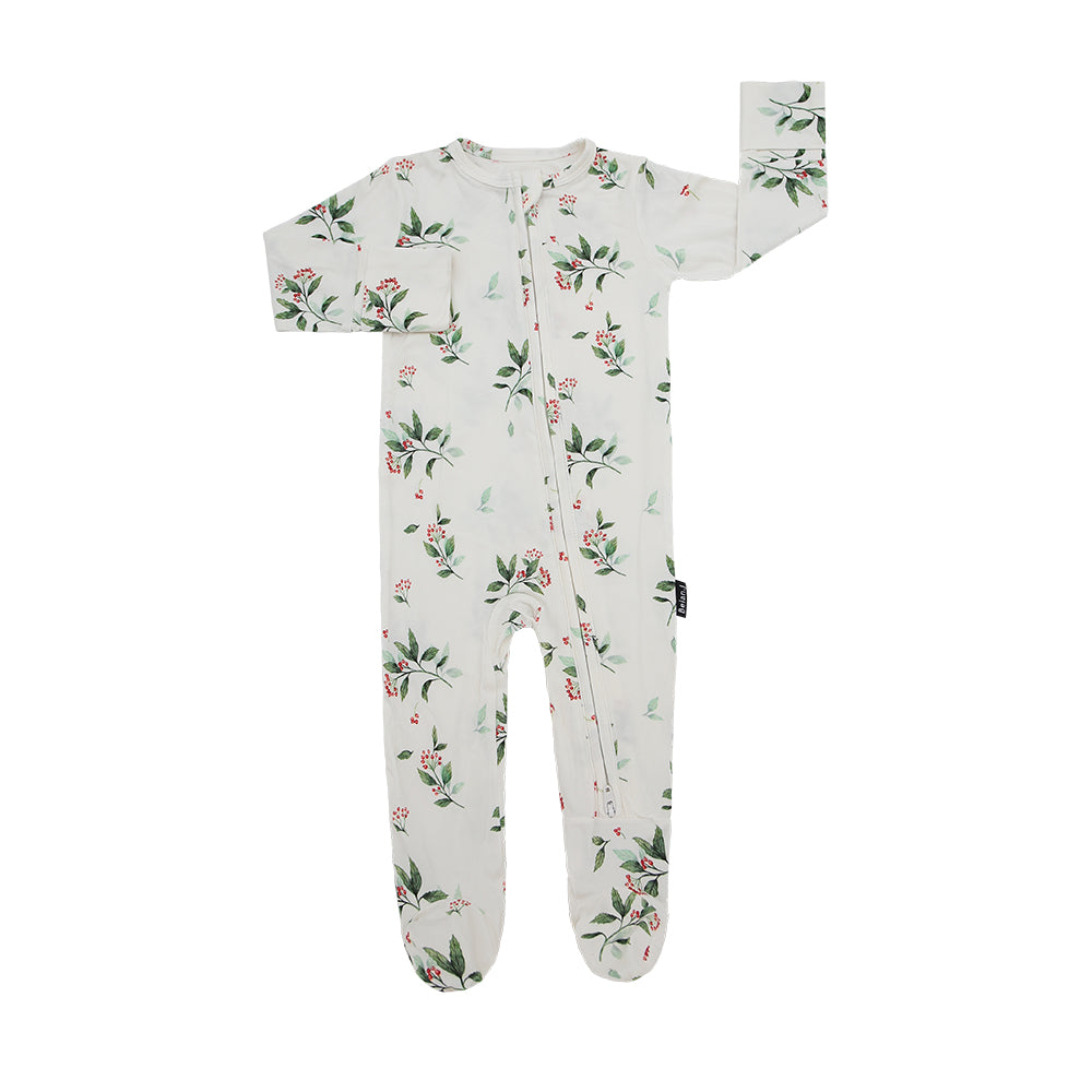 Bamboo Zipper Sleeper - Holly Berries