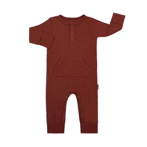 Long Sleeve Pocket Romper - Rust