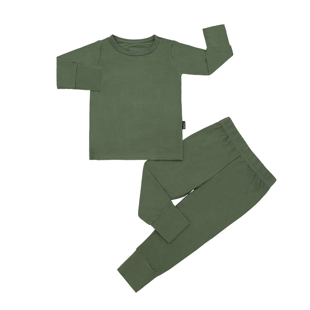 Long Sleeve Ribbed Bamboo PJ Set - Evergreen