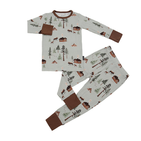 Long Sleeve Ribbed Bamboo PJ Set - Moose