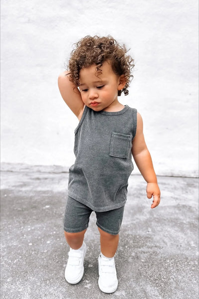 Acid Wash Ribbed Short - Black