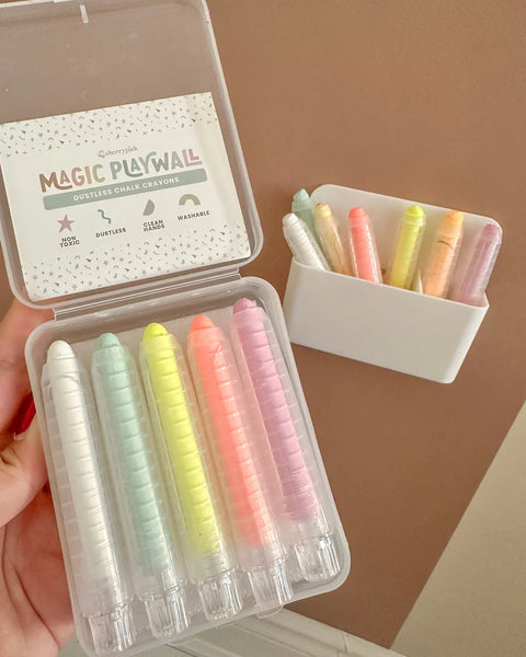 While Set Dustless Chalk Crayons + Magnetic Holder Bundle For Magic Playwall