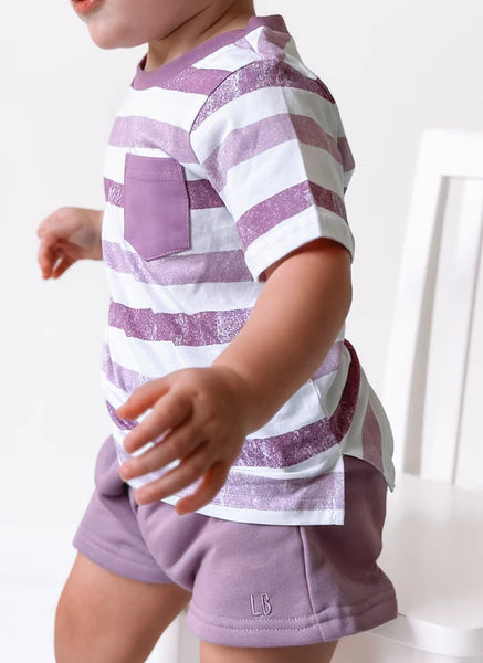 Watercolor Striped Classic Tee - Dusty Plum