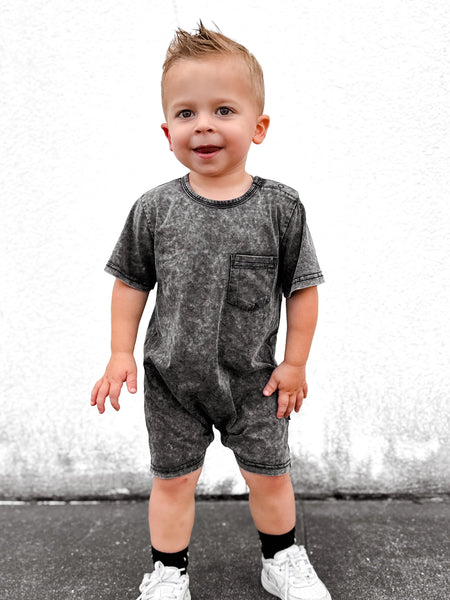 Acid Wash Shortie Romper - Black