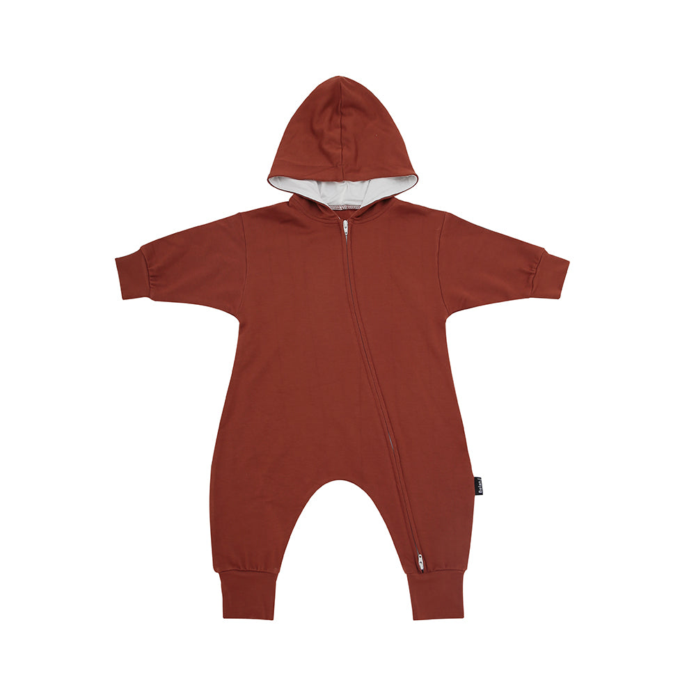 Hooded Zipper Jumpsuit - Rust