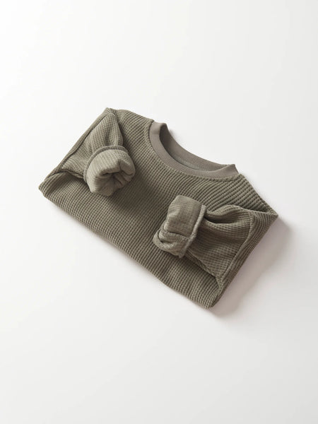 Elevated Waffle Crewneck - Army Green