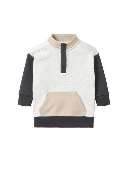 Colorblock Mockneck Pullover - Stone Grey