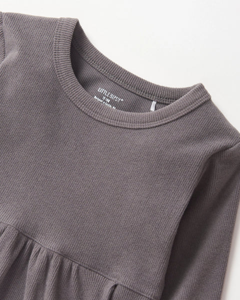 Long Sleeve Ribbed Dress - Graphite